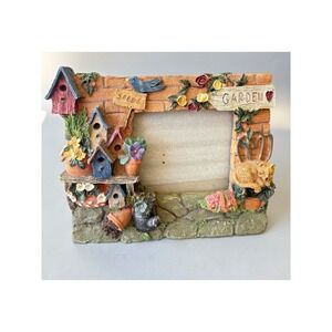 Figi Graphics 1994 Garden Birdhouse Cat 3D Resin Picture Frame 3.5x5 Vintage
